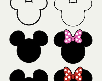 Mickey and Minnie Mouse Head and Outline