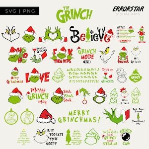 Grinch Christmas SVG Bundle: Fonts, Faces, Hands, and Quotes (digital