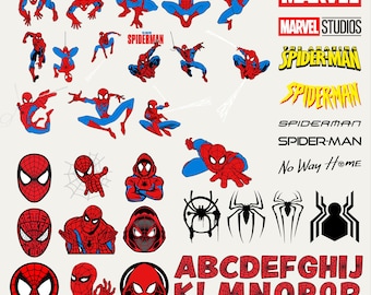 Spiderman SVG & PNG Bundle with Letters, poses, web and titles