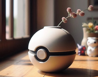 Pokeball Vase, 3D Printed Pokémon Flower Holder | Gaming Room Decor, Pokemon Fan Gift for Him | Handmade in Australia