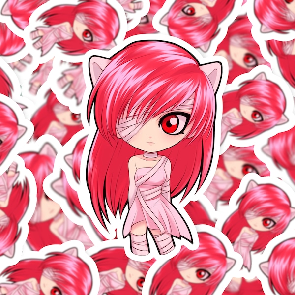 Chibi Bandaged Lucy | Elfen Lied | Nyu Kaede | Anime/Manga | Die Cut Easypeel | Weatherproof Glossy | Holographic Gem/Glass | Vinyl