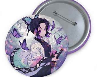 May include: A purple and white anime character with long purple hair and a butterfly on her head. She is holding a sword and is surrounded by butterflies. The background is a soft purple and blue.