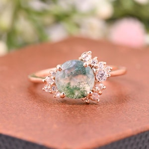 Moss agate engagement ring Rose gold Tanzanite ring moissanite wedding ring Promise ring anniversary gift for her