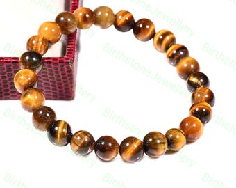 Tiger Eye Bead Bracelet: Minimalist Gemstone Stretch Bracelet