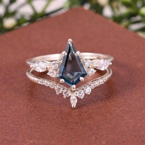 Kite Natural London Blue Topaz Engagement Ring Set 14K White Gold Promise Ring Silver Wedding Ring Set june birthstone Ring set