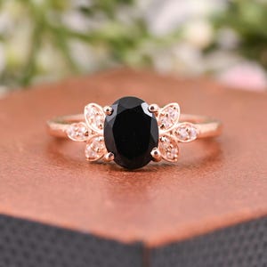 Black Onyx Engagement Ring: Rose Gold Diamond Cluster, Sterling Silver