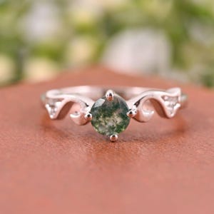 Moss agate ring 925 sterling silver art deco  engagement ring wedding ring for women anniversary gifts Minimalist Ring Gift for Mother
