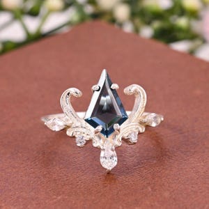 Kite cut London blue topaz engagement ring White gold split shank ring kite topaz ring women wedding ring 14/18/22k Gold ring gift for wife