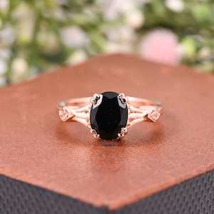 black onyx engagement ring oval cut rose gold women diamond engagement ring  wedding ring anniversary promise bridal ring gift for wife