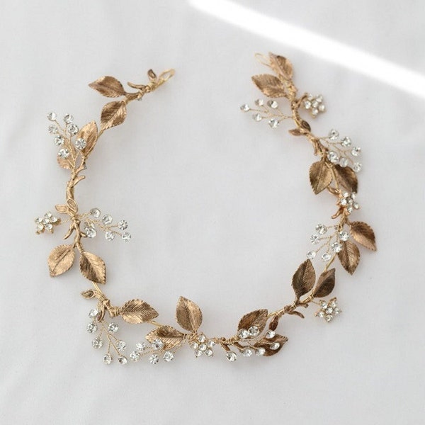 Bridal Hair Vine Crown Antique Gold Leaf Wedding Headband Tiara Handmade Floral Women Hair Piece Accessories Handmade Tiara Bridal Hair Band