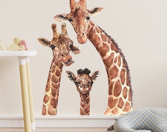 Giraffe Familie Muur Decal, Peuter Aquarel Kamer Decor, Dierlijke Muur Stickers, Giraffe muur sticker voor safari kinderkamer decor, Dierlijke Decal