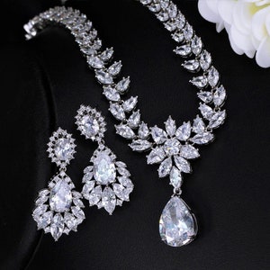 Swarovski bridal Cz necklace, Silver bridal necklace, wedding jewelry set , crystal Cz wedding necklace, vine bridal necklace Choker Gift image 5