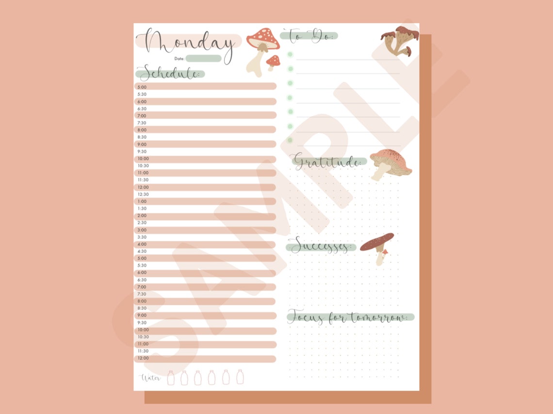 Mushroom Aesthetic Daily Planner Pagesinstant Printable Etsy