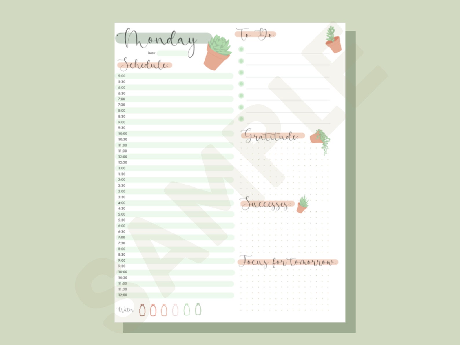 succulent aesthetic daily planner pagesinstant printable etsy