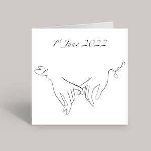 Holding Hands Wedding Card w Personalised Couples Name & Date