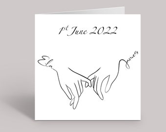 Holding Hands Wedding Card w Personalised Couples Name & Date