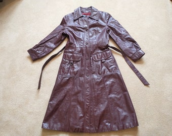 Vintage Suburban Heritage Women's Burgundy Leather Raincoat Size 10