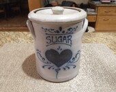 Vintage Rockdale Pottery Stoneware Salt Glaze Large Sugar Jar With Ears And Lid 1988