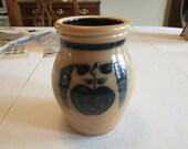 Vintage Shadowlawn Delavan Stoneware Salt Glaze Vase With Apple Motif Hand Made Hand Glazed Has Hairline Crack At Bottom
