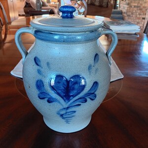 Vintage Rowe Pottery Stoneware Salt Glaze Lamp Vase With Lid Heart Motif 1998