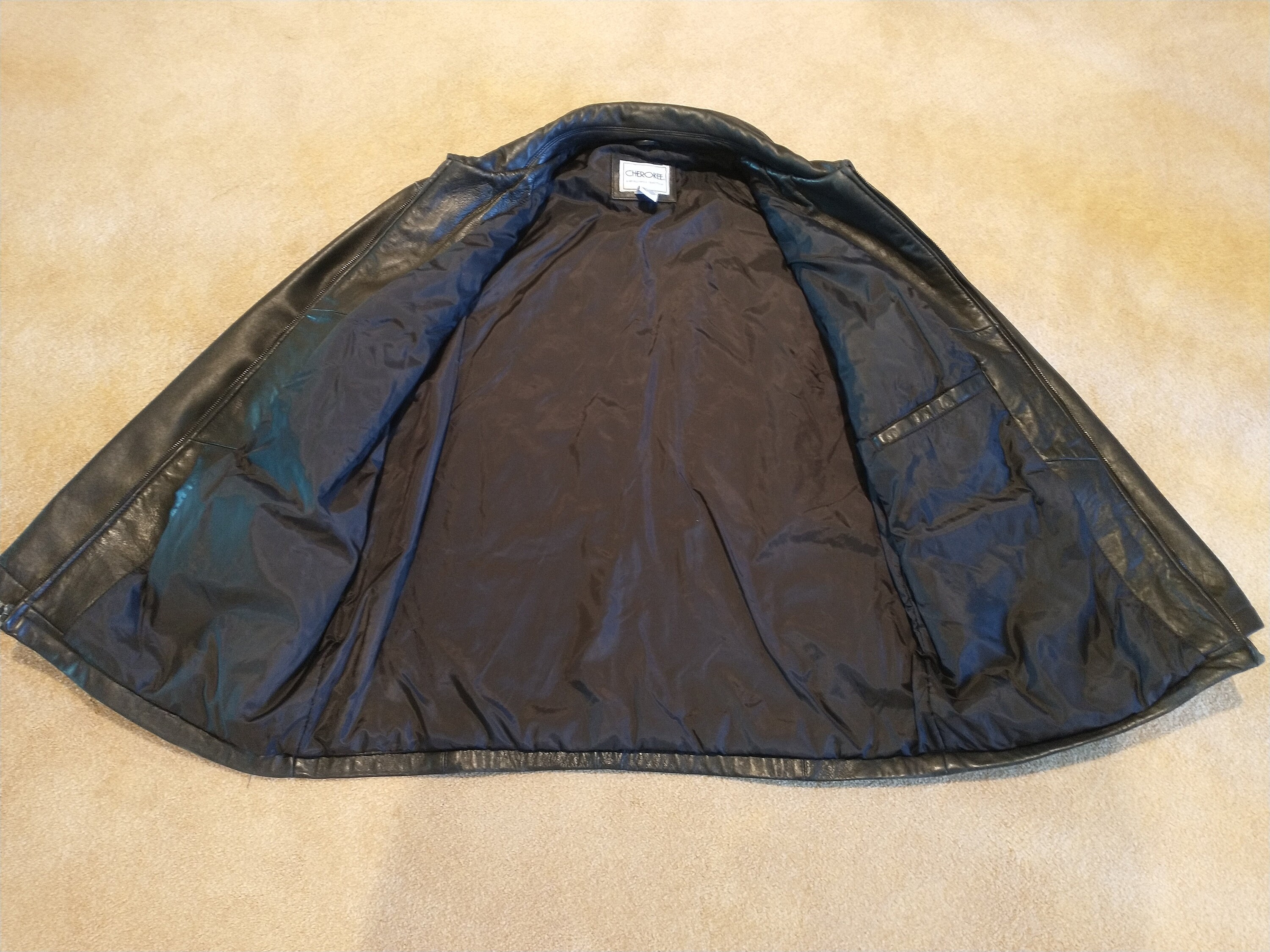 Men's Cherokee Black Leather Jacket Large Biker Field | eBay
