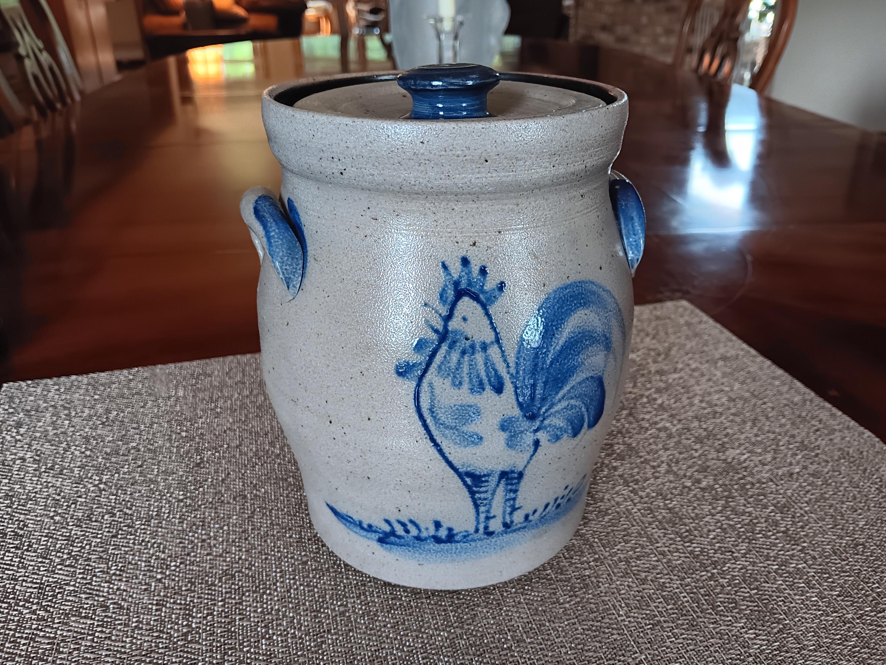 Vintage Rowe Pottery Stoneware Salt Glaze Jar Rooster Motif With