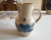 Vintage Shadowlawn Delavan Stoneware Salt Glaze Pitcher With Heart Motif Hand Made Hand Glazed