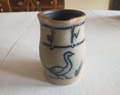 Vintage Rowe Pottery Stoneware Salt Glaze Pitcher With Goose Motif