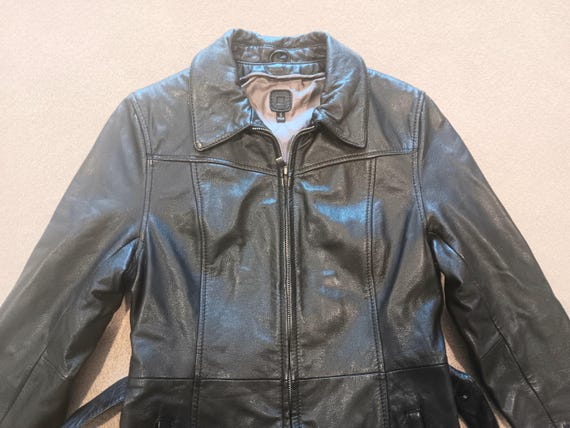 Veste En Cuir Noir Wilsons Pour Femme - Taille M, Occasion Très Bon état, Style Blouson Classique