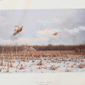 Vintage Owen Gromme Signed Limited Edition Print 1975 Winter Afternoon Pheasants Unframed
