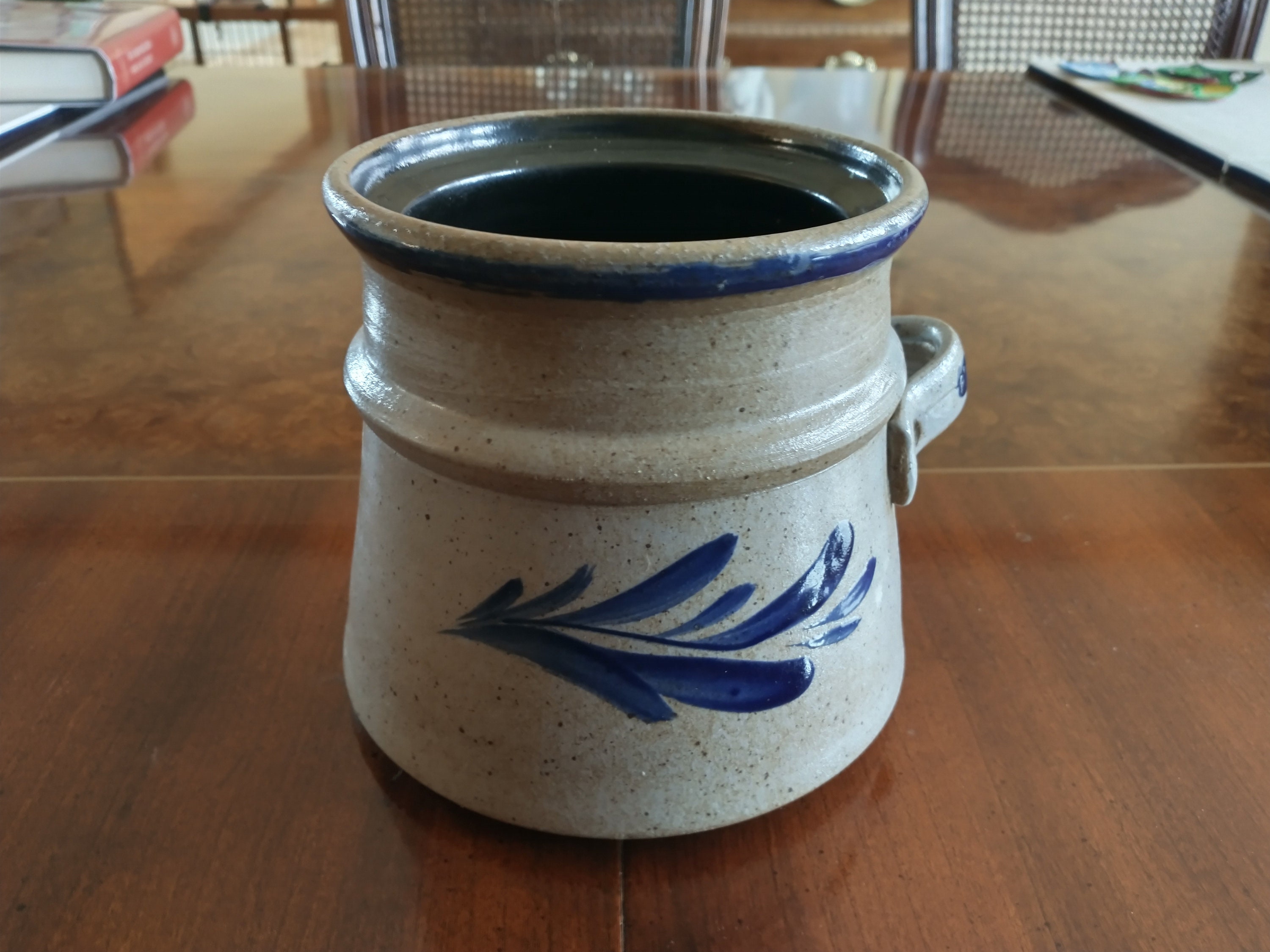 Small Antique 1850s American Blue Decorated Stoneware 1 Gallon Storage Crock