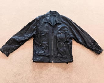 Vintage St. Johns Bay Men's Black Leather Bomber Jacket Size XXL