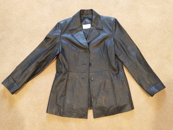 Vintage Women's Worthington Genuine Leather Jacket Size L Black Leather