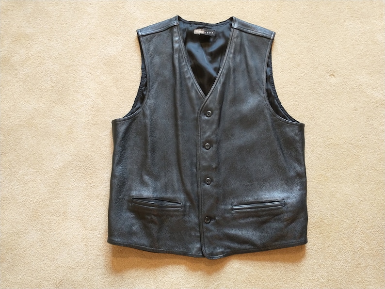 Vintage Letters Black Leather Men's Vest Size Large Heavy - Etsy