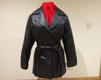 Vintage Wilson&#39;s Women&#39;s Black Leather Jacket Size XL Raincoat Style