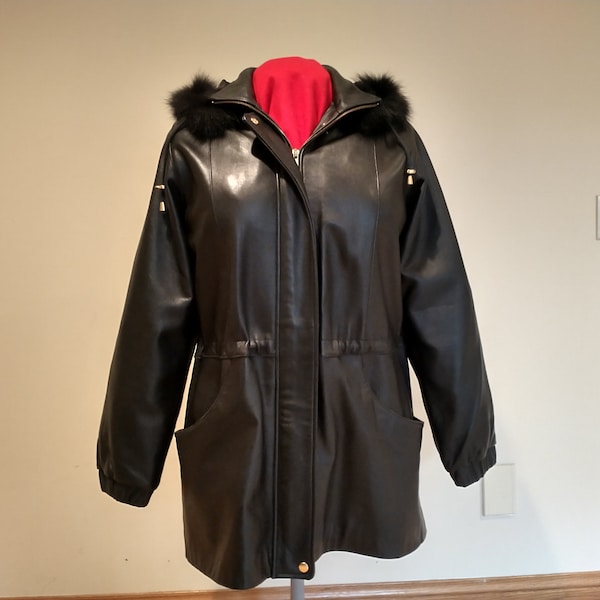 Vintage Worthington Leather Coat Women's Size L Zip Off Hood