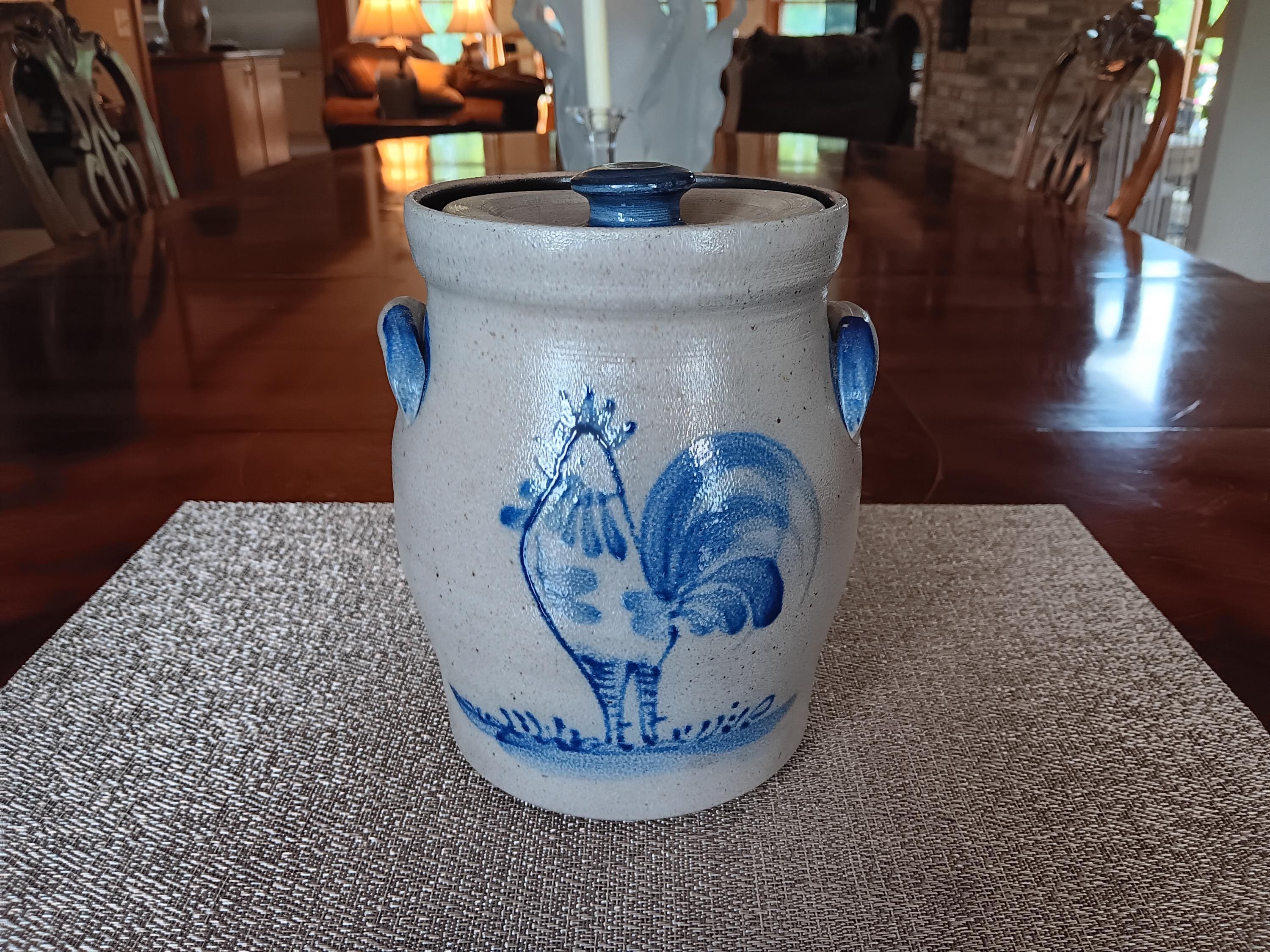 Vintage Rowe Pottery Stoneware Salt Glaze Jar Rooster Motif With