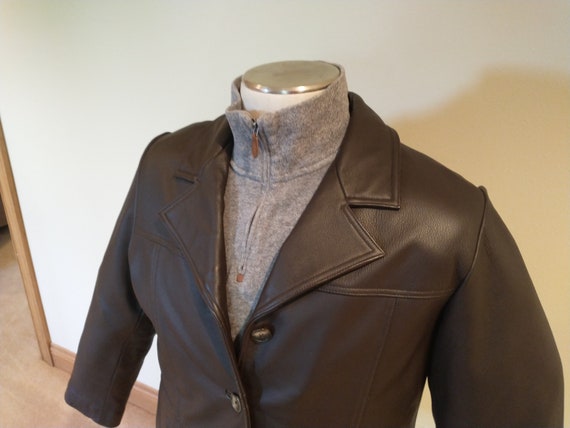 Vintage Eddie Bauer Dark Brown Leather Jacket Men… - image 2