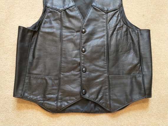 Vintage Steer Brand Black Leather Men's Vest Size… - image 6