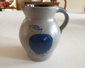 Vintage Rockdale Union Pottery Stoneware Salt Glaze Medium Pitcher Apple and Glen Flower Motif 1993
