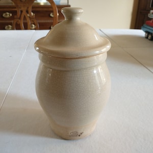Vintage Rowe Pottery Stoneware Cream Colored Crackled Glaze Jar and Lid