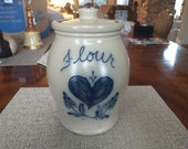 Vintage Maple City Pottery Stoneware Salt Glaze Large Flour Jar With Lid 1994