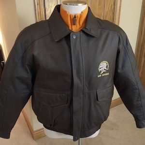Vintage North American Hunting Cub Men&#39;s Brown Leather Jacket Size XL Bomber Jacket Member Only