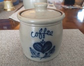 Vintage Maple City Pottery Stoneware Salt Glaze Coffee Jar With Lid 1994