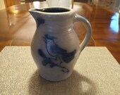 Vintage Rowe Pottery Works Medium Pitcher Blue Bird Motif 1994