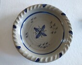 Vintage Rowe Pottery Stoneware Salt Glaze Pie Plate With Floral And Stars Design