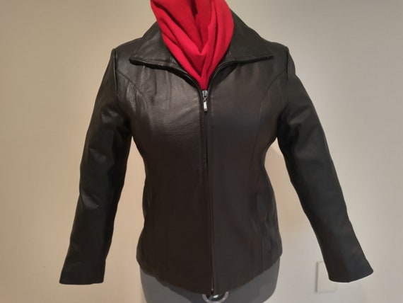 Womens Petite Black Leather Hooded Jacket