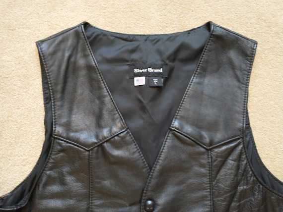 Vintage Steer Brand Black Leather Men's Vest Size… - image 7