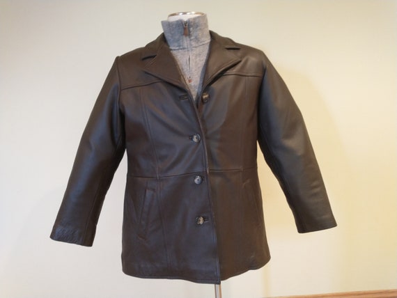 Vintage Eddie Bauer Dark Brown Leather Jacket Men… - image 1