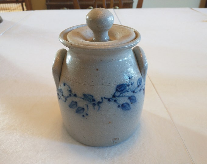 Vintage Salmon Falls Stoneware Salt Glaze Jar Berries With Ears and Lid